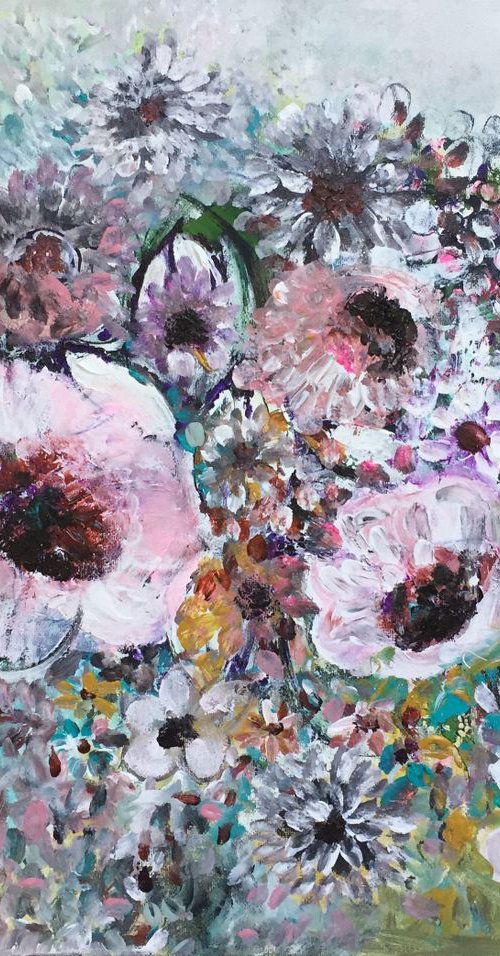Wall Floral Art Part II Floral Artwork For Sale Original Flower Painting On Canvas Ready to Hang Gift Ideas Acrylic Paintings Buy Art Now Free Delivery 40x50cm by Kumi Muttu