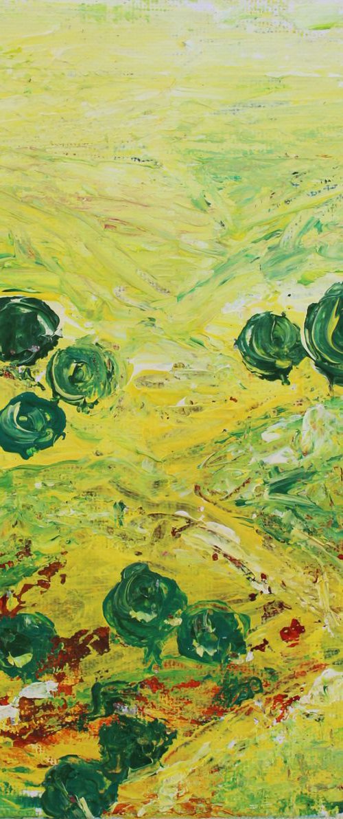 Yellow Landscape - Impressionistic Palette Knife Acrylic Painting on Canvas Board by Vikashini Palanisamy