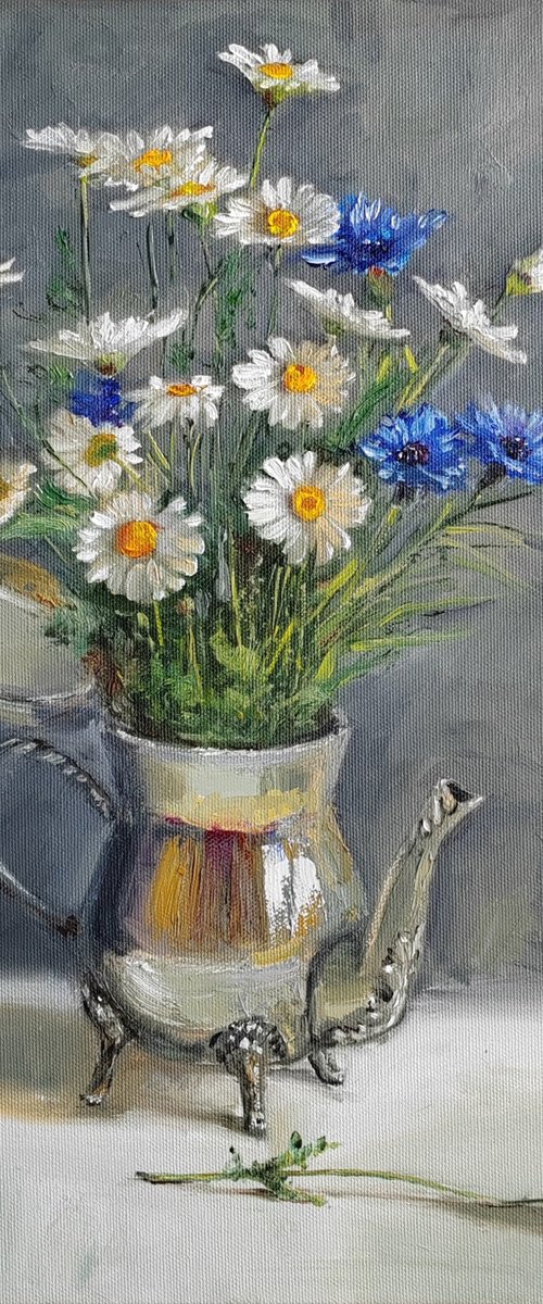Chamomile and cornflowers bouquet of wild flowers by Leyla Demir