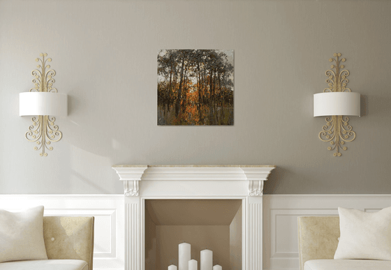 Autumn forest at sunset  Landscape painting