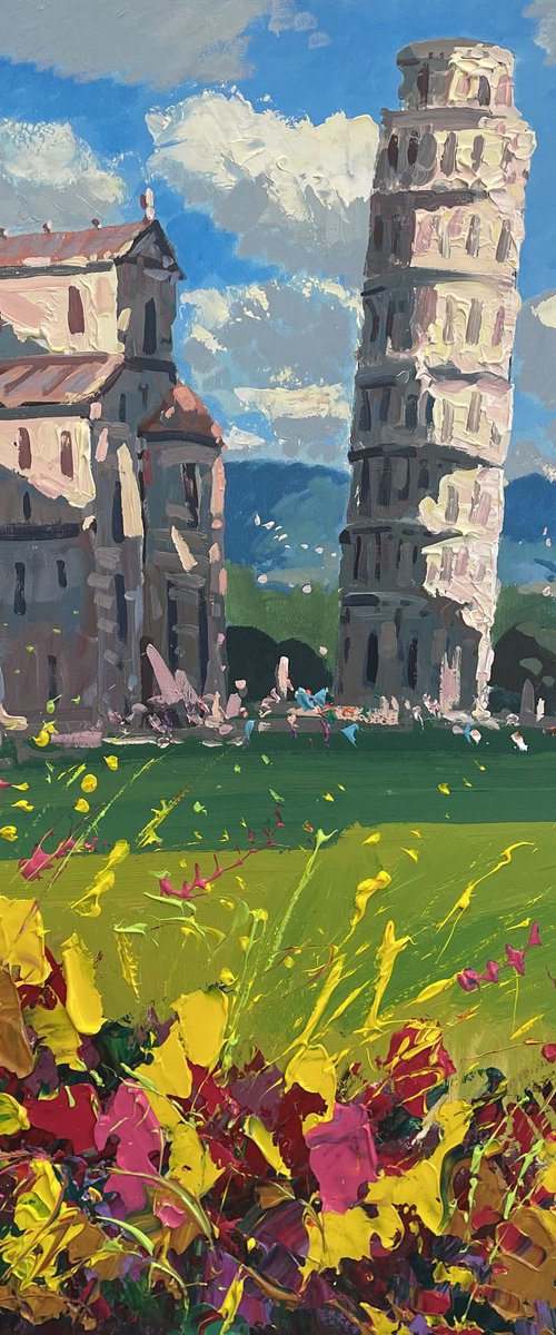 Tower of Pisa oil painting on canvas by Agostino Veroni