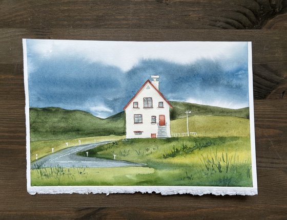A storm is coming. Original watercolor artwork.