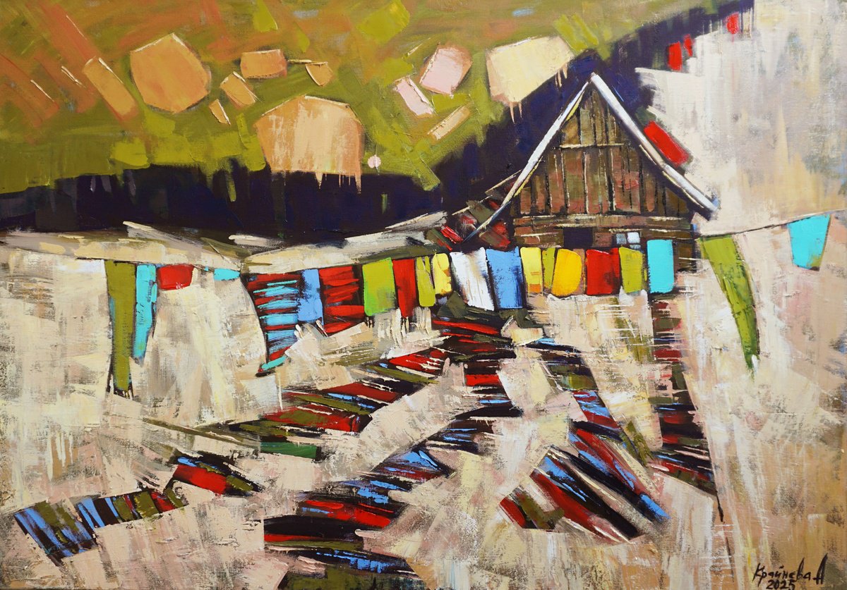 Impressionistic Landscape Oil Painting By Anastasiia Kraineva (Masniuk), 39 X 28, April Sun, Original Artwork