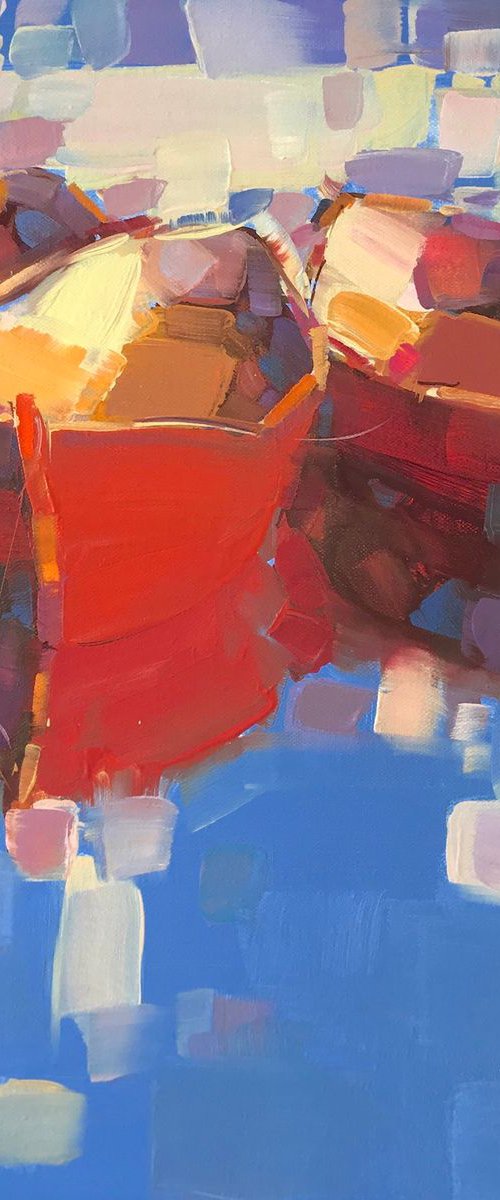 Boats, Original oil painting, Handmade artwork, One of a kind by Vahe Yeremyan