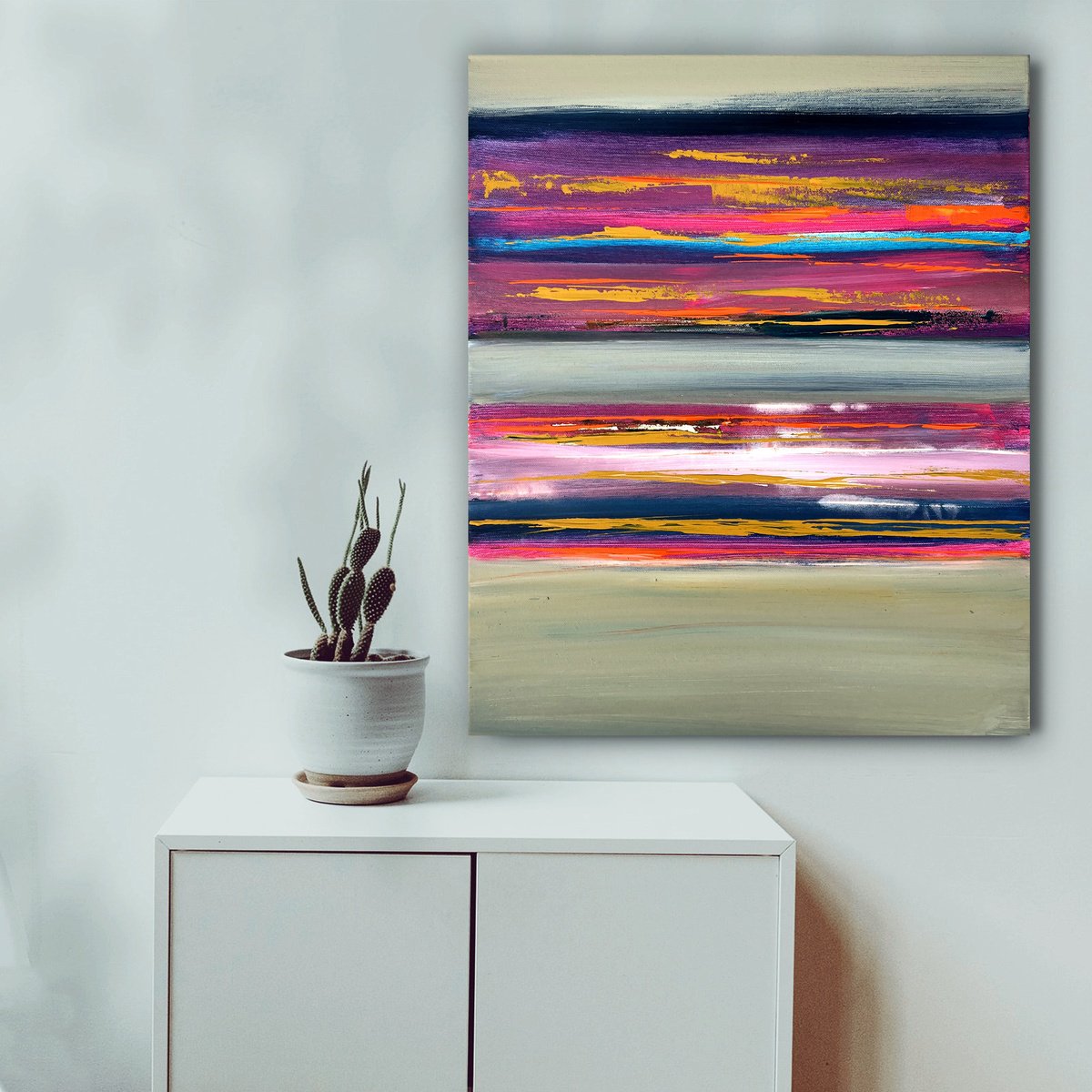 Organic Landscape Acrylic Painting By Randi Antonsen, 18 X 22", Impressions Of A Beach, Original Artwork