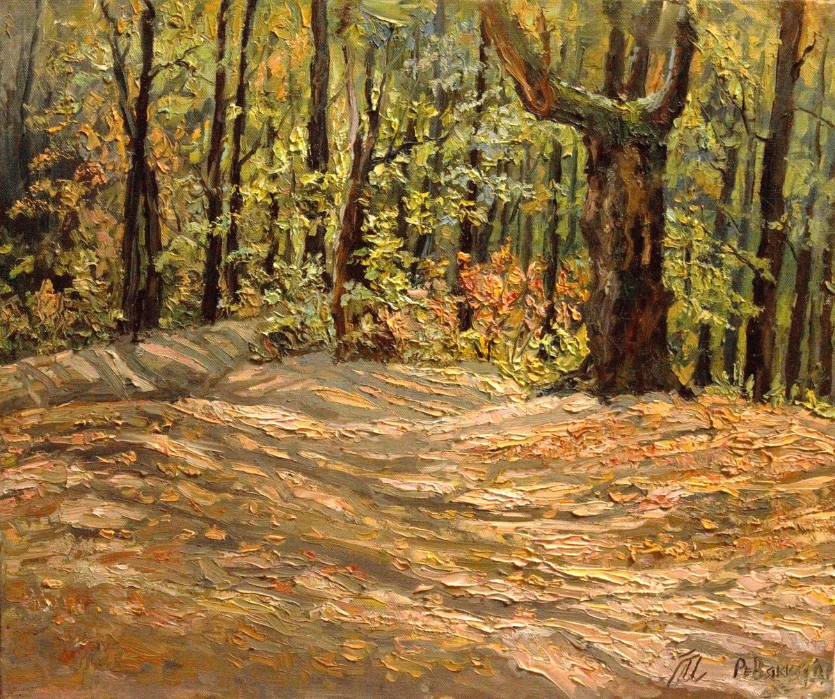 Famous forest trail. Impasto oil painting by Dmitry Revyakin