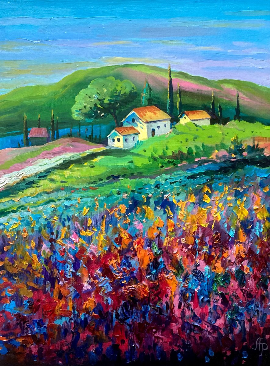 Impressionistic Landscape Oil Painting By Olexandr Romanenko, 12 X 16", Motley Grass, Original Artwork