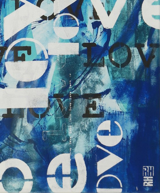LOVE in blue - love letters - Typographic artwork - 90x115 cm - Ronald Hunter - 13D