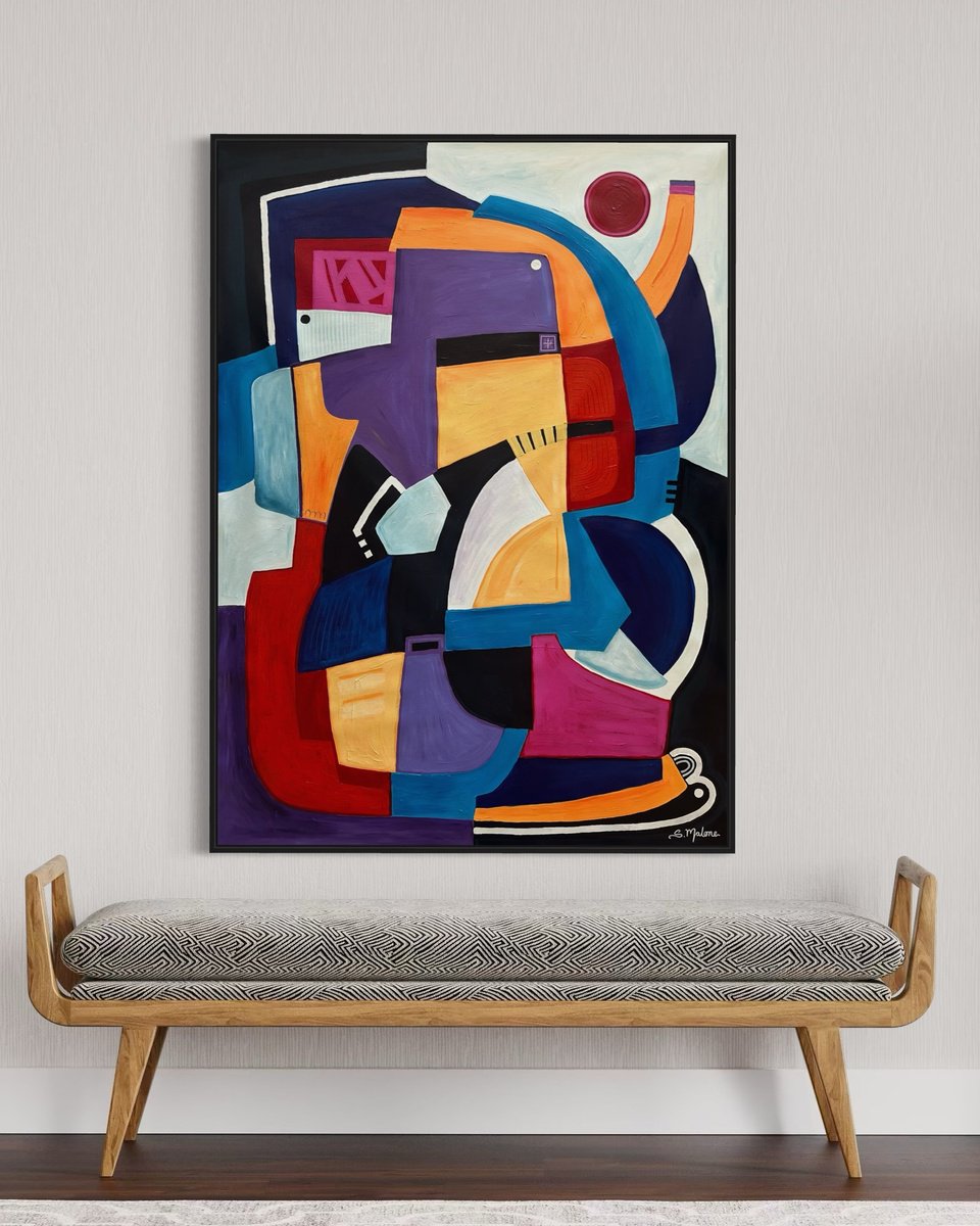 Abstract Acrylic Painting By Samantha Malone, 37 X 51", The Forgetful Elephant, Original Artwork