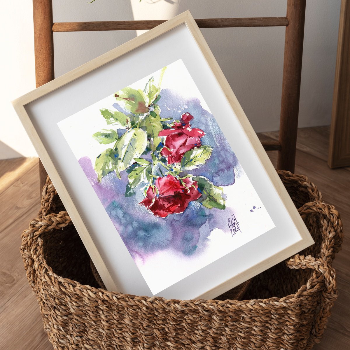 Impressionistic Botanical Watercolour By Ksenia Selianko, 8 X 12", "Red Garden Roses", Original Artwork