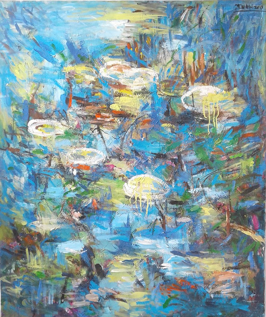 Impressionistic Botanical Acrylic Painting By Anh Tuan Le Le, 39 X 47, Heart Of Autumn (100X120Cm), Original Artwork
