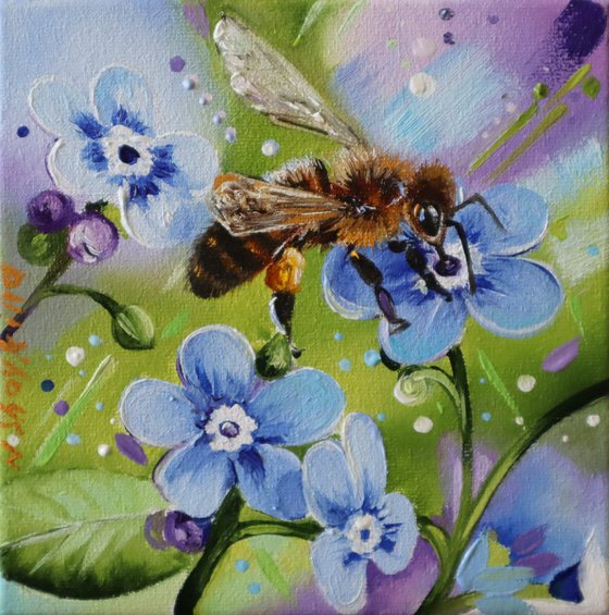 Bee Among Blue Blossoms