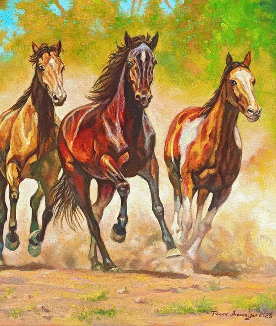 Horses (60x75cm, oil painting, ready to hang)