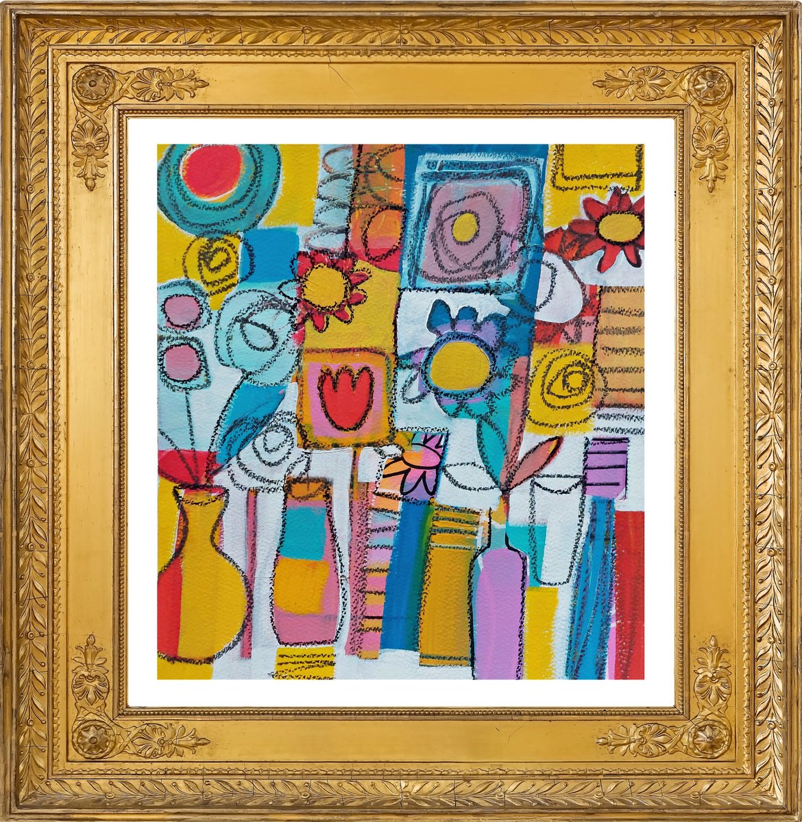 Abstract Botanical Acrylic Painting By Jan Rippingham, 14 X 15, One Red Tulip Iii, Original Artwork