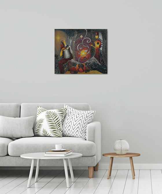 Armenian coloring (70x60cm, oil painting, modern art, ready to hang, music painting)