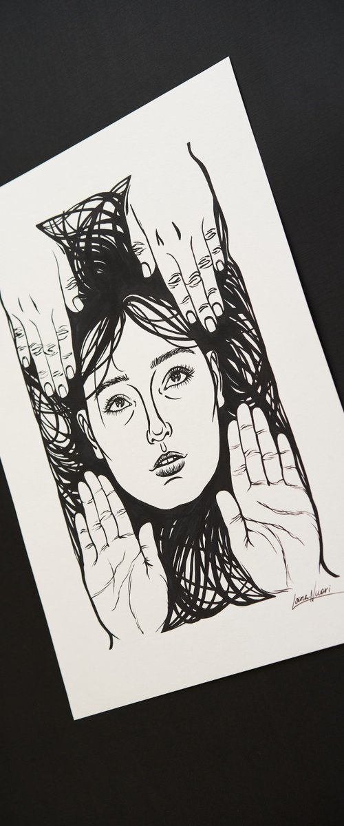 Portrait of a woman with raised palms by Lana Nuori