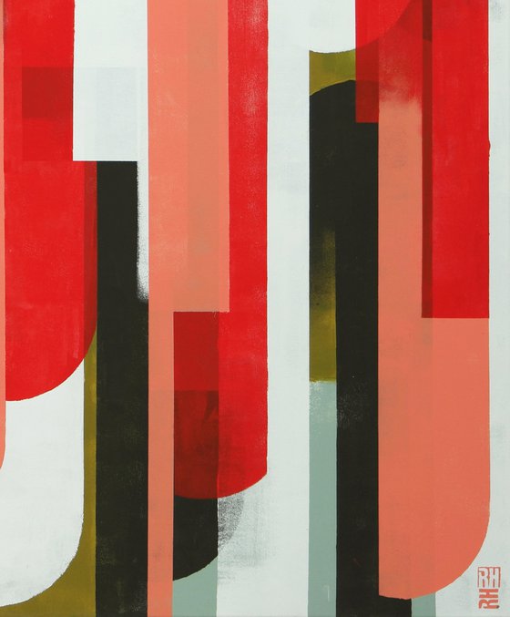 Large Graphic Painting - Traffic Red & Pink XL - 140x90cm - Ronald Hunter - 07J