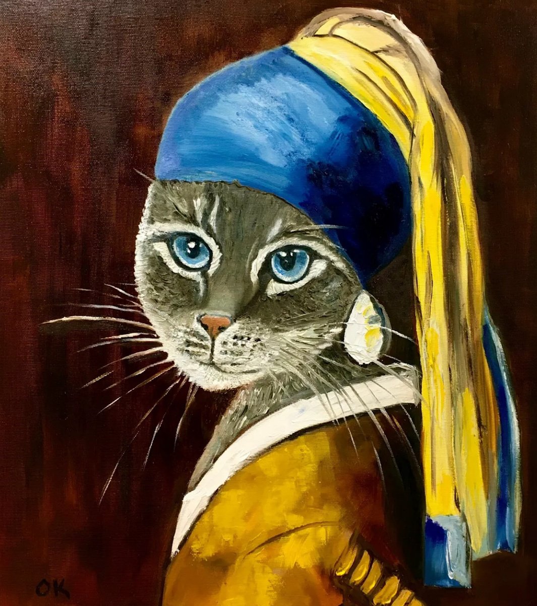 Impressionistic Animal Oil Painting By Olga Koval, 16 X 18", British Blue Cat, Original Artwork