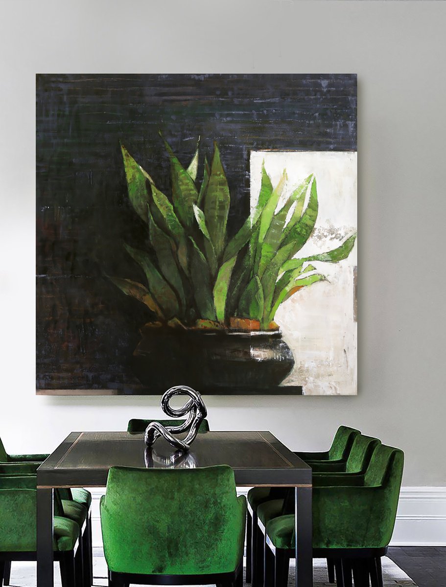 Impressionistic Botanical Oil Painting By Bo Kravchenko, 48 X 48, Abstract Modern Still Life, Original Artwork