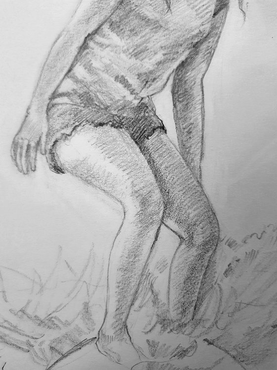 Surfing Girl Learning to surf Pencil sketch