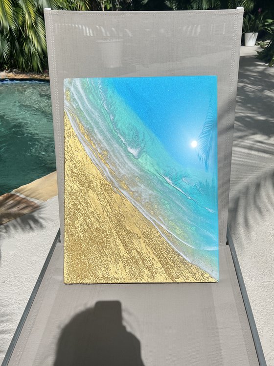 Finding peace - gold sand aerial ocean painting