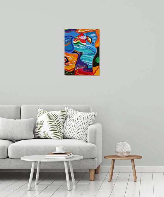 Colorful Charms - acrylic abstract  textured composition - vibrant, playful, elegant.
