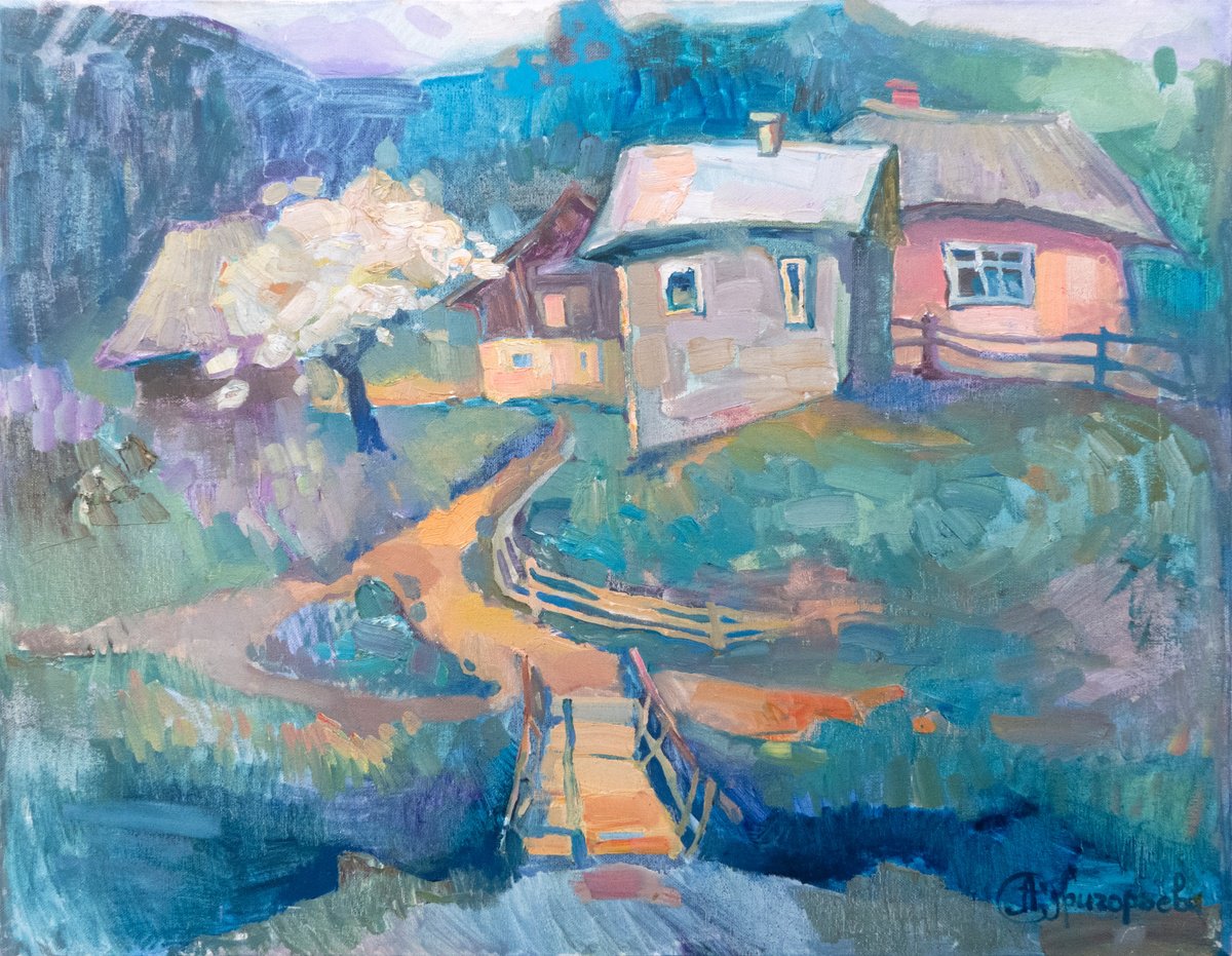 Impressionistic Landscape Oil Painting By Anastasiia Grygorieva, 29 X 23, Spring Evening, Original Artwork