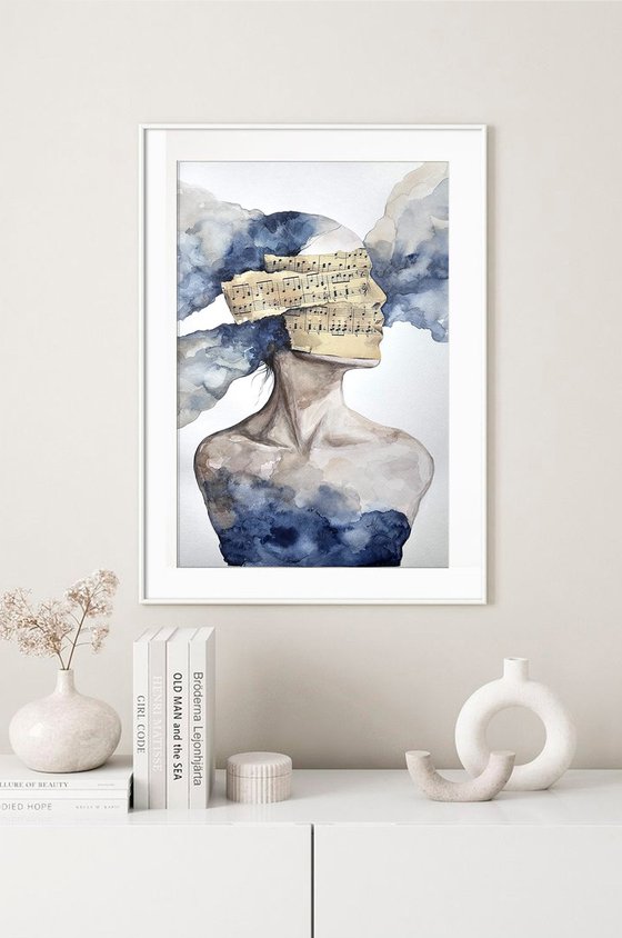 Immersion Blue Sheet Music Abstract Portrait