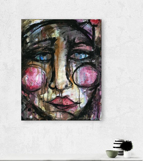 Funky Face Clown  - Mixed Media Painting by Kathy Morton Stanion