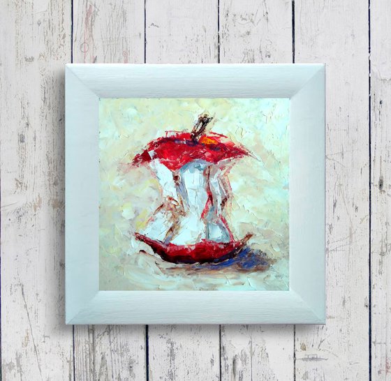 Red Apple Painting Fruit Original Art Abstract Still Life Artwork Small Oil Wall Art