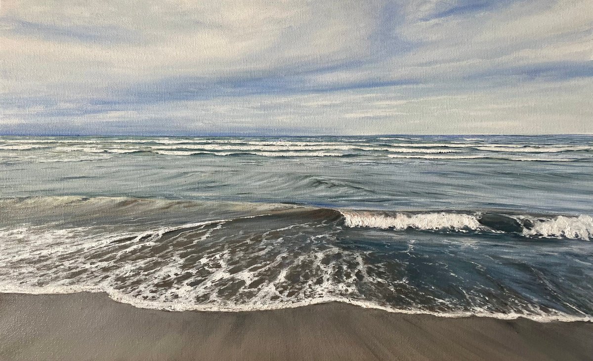 Photorealistic Landscape Oil Painting By Aflatun Israilov, 31 X 20, The Caspian Sea 2023, Original Artwork