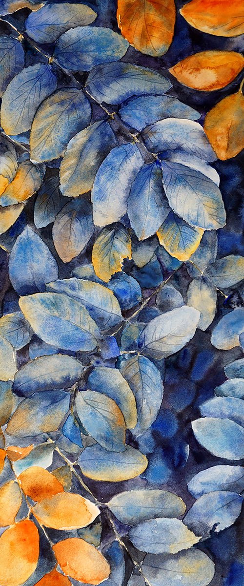 Watercolor Leaves - ORIGINAL Painting - Flames Botanical Art by Yana Shvets