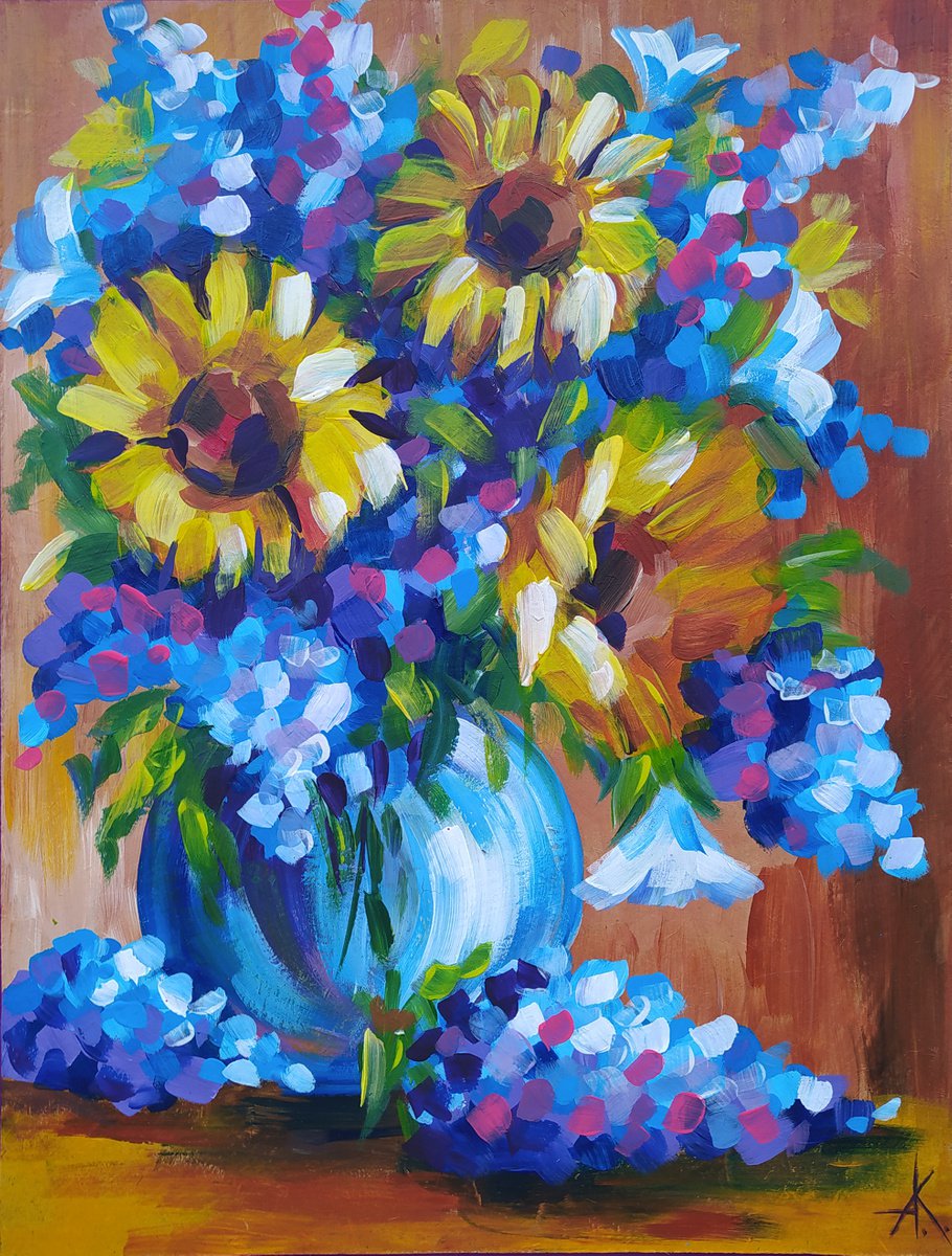 Sunflowers in vase - painting sunflowers, bouquet, sunflowers ukraine, acrylic painting, f... by Anastasia Kozorez