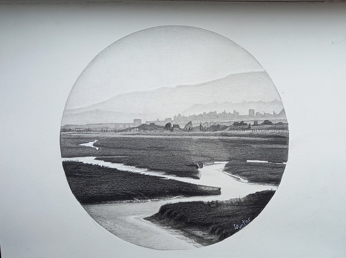 Landscape Pencil Drawing By Lisa Punter, 15 X 11", Roundel 1:Meander, Original Artwork