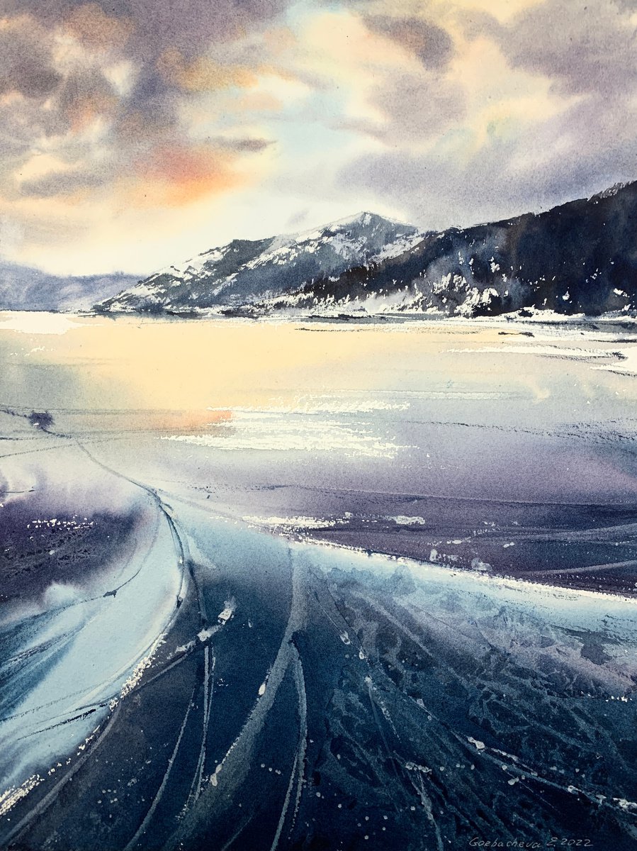 Impressionistic Landscape Watercolour By Eugenia Gorbacheva, 12 X 16, Lake Baikal #3, Original Artwork