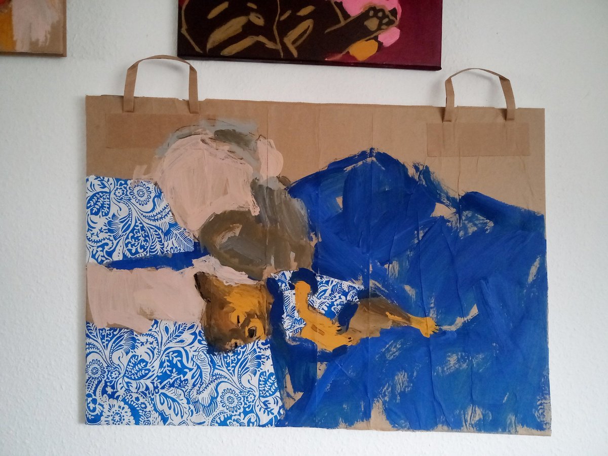 Expressive Animal Painting By Valerie Lazareva, 28 X 20", #40/24 Man With Dog, Original Artwork