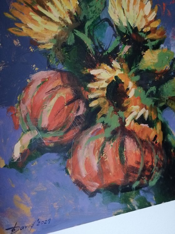 Sunflowers with pumpkins