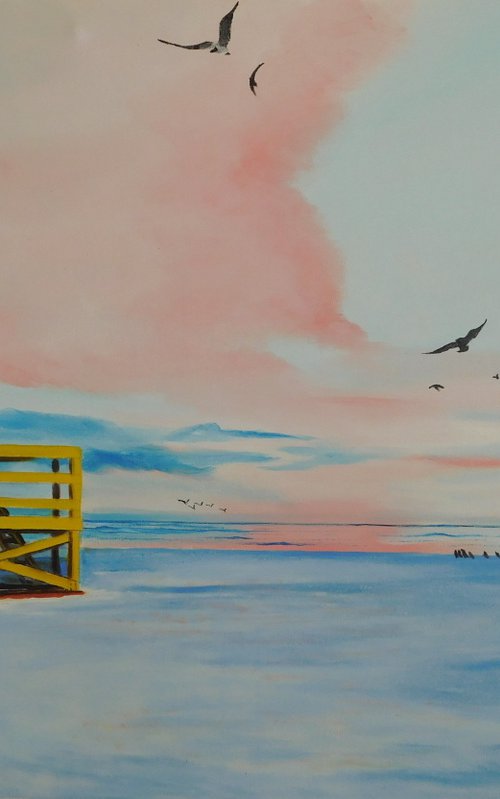 Siesta Key Yellow Lifeguard Stand At Sunrise by Lloyd Dobson