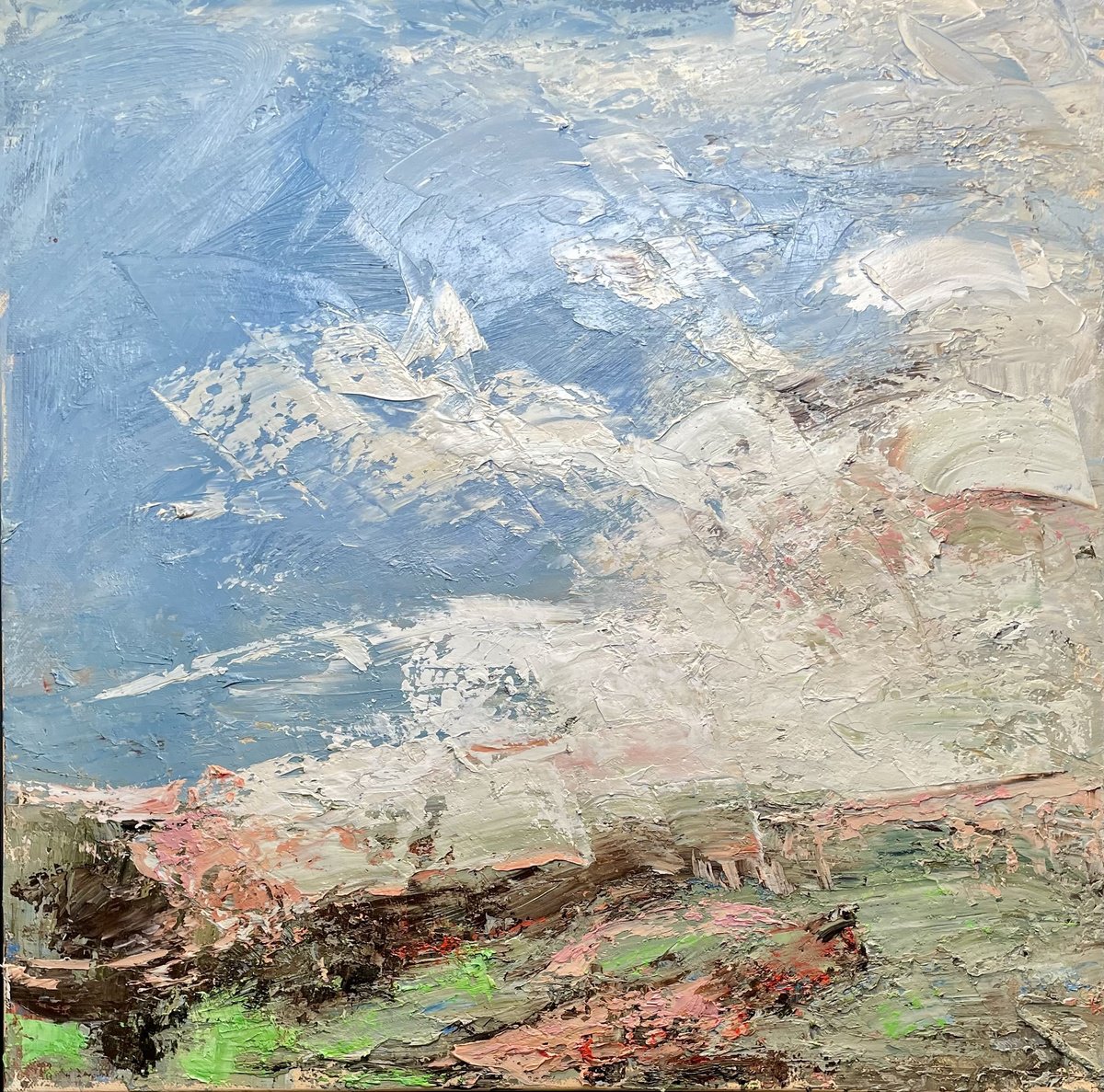 Expressive Landscape Oil Painting By Sherry Edmondson, 22 X 22", Top Of The Hill, Original Artwork