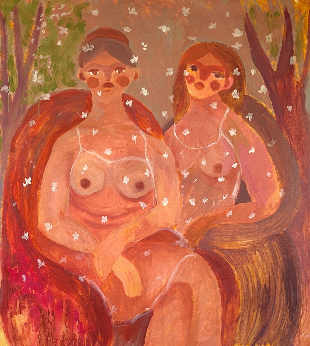 Impressionistic Portrait Acrylic Painting By Dasha Pogodina, 35 X 39, Cherry Blossom, Original Artwork