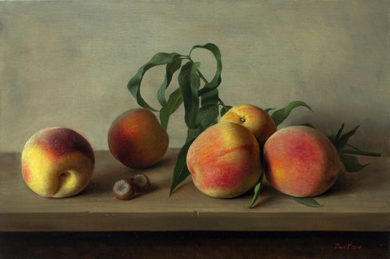 Peaches, 40 x 60 cm, oil on canvas 2018, original still life painting