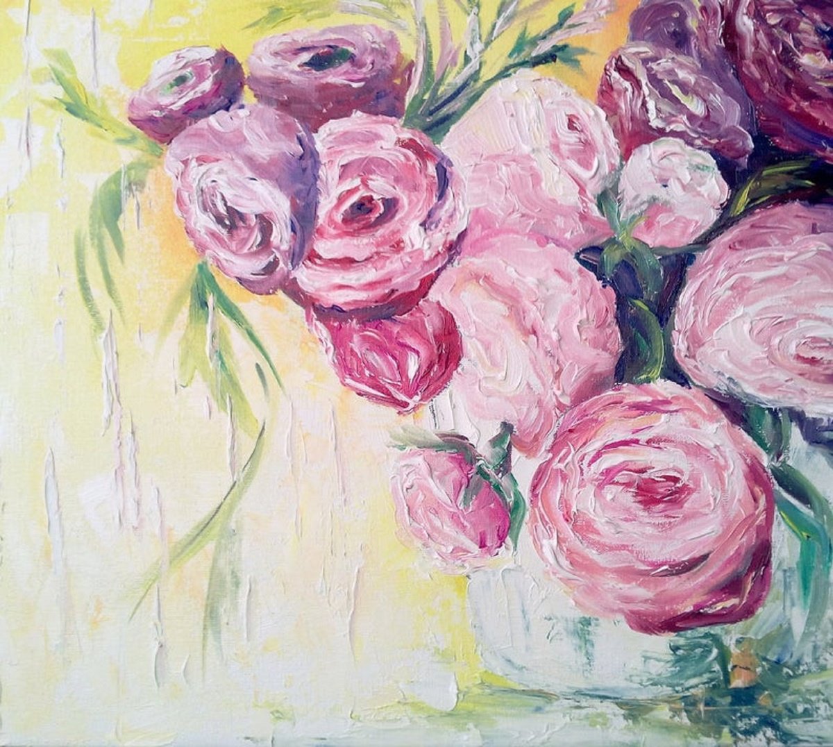 Abstract Botanical Oil Painting By Tetiana Pchelnykova, 14 X 12", Summer Mood Bouquet, Original Artwork