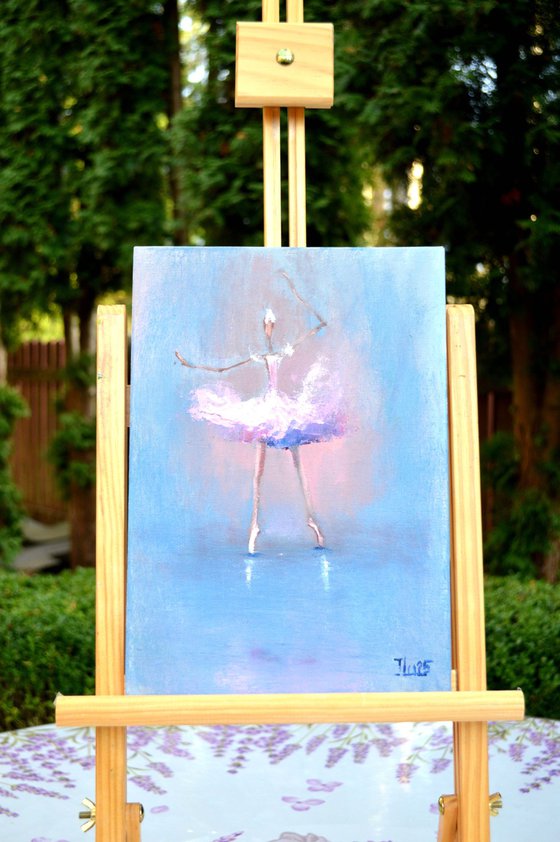 Funny pink ballerina.Miniature impasto oil.
