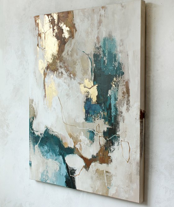"Flux" Abstract blue and gold acrylic art