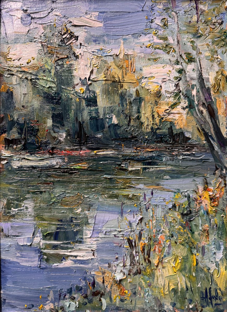 Expressive Landscape Oil Painting By Altin Furxhi, 14 X 18, Morning Impressions, Original Artwork