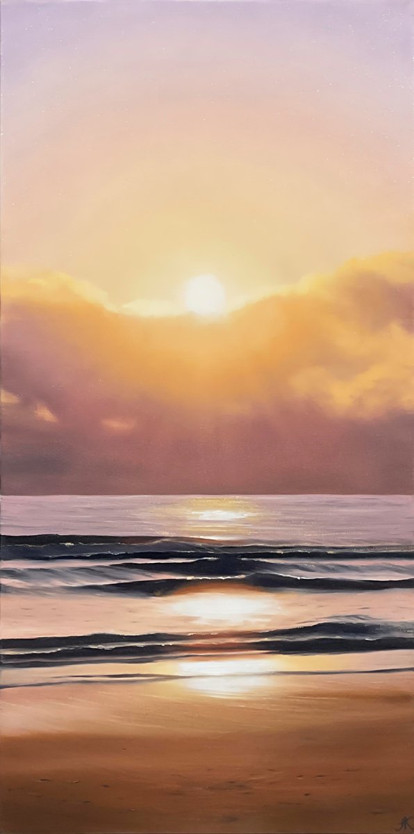 Photorealistic Oil Painting , Sun-Kissed Ocean By Alla Kallas, 12 X 24, Artwork For Sale On Artfinder