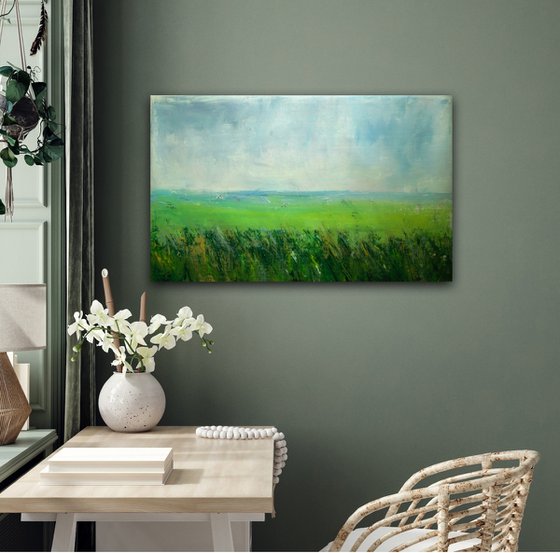 Landscape painting on canvas Summer Wild herbs