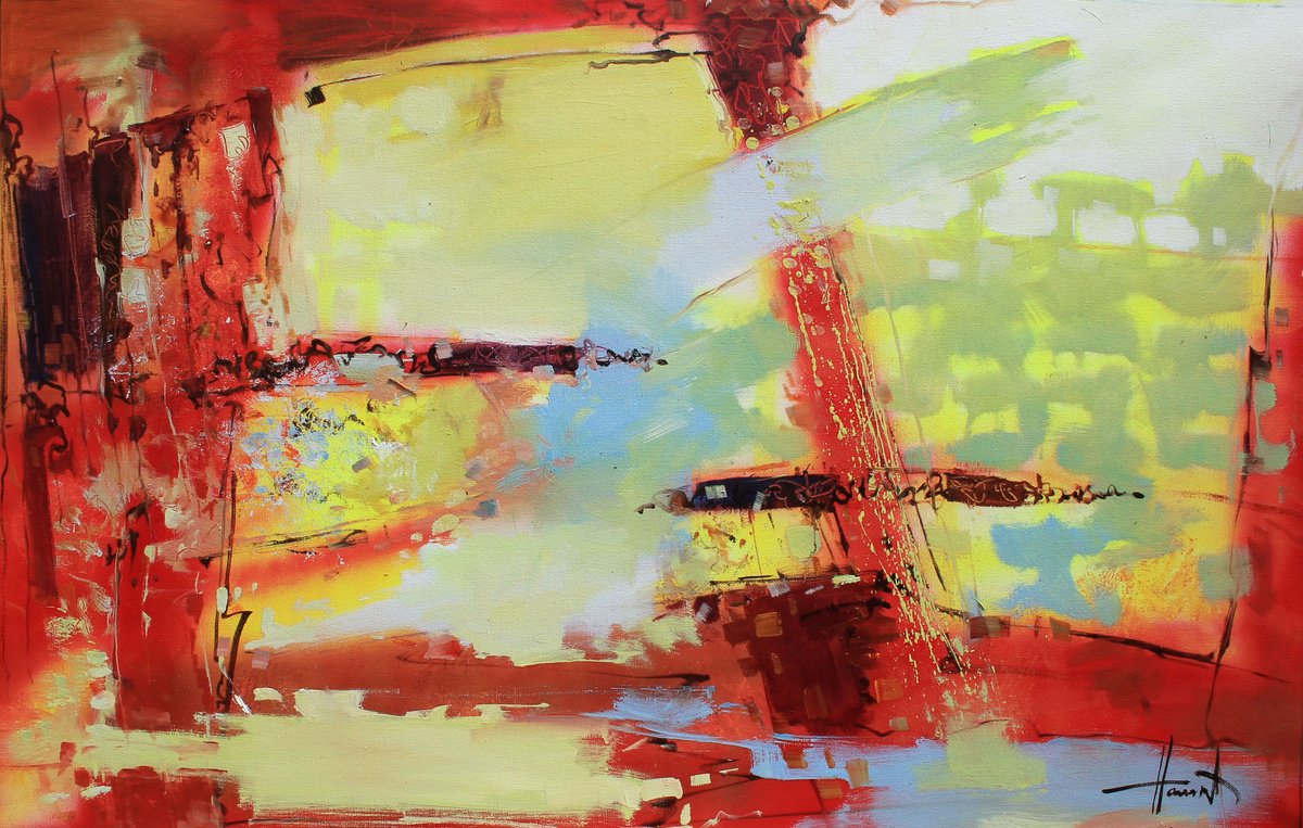 Abstract Oil Painting By Henadzy Havartsou, 43 X 28, Summer Noon, Original Artwork