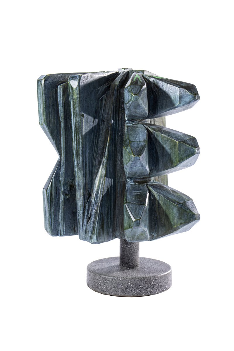 Expressive Botanical Wood Sculpture By George Troyanov, 11 X 12, Emerald, Original Artwork