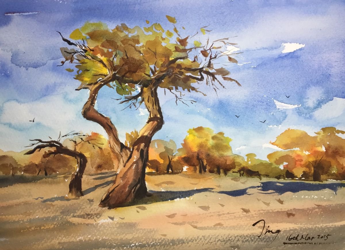 Impressionistic Landscape Watercolour By Jing Chen, 15 X 11, Strength, Original Artwork